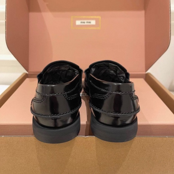 Miu Miu Black Loafers with Gold Accent - Picture 8 of 9